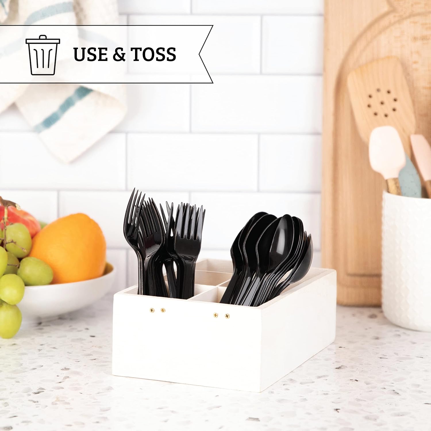 PlasticPro Juego de 100 cucharas de plástico pesadas, cucharas desechables negras, juego de cubiertos de plástico