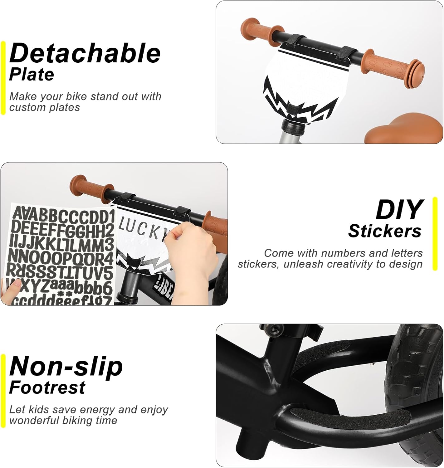 Liberry Bicicleta de equilibrio para niños de 2, 3, 4, 5 años, sin pedales, con manubrio ajustable, asiento y placa personalizada, bicicleta de 12