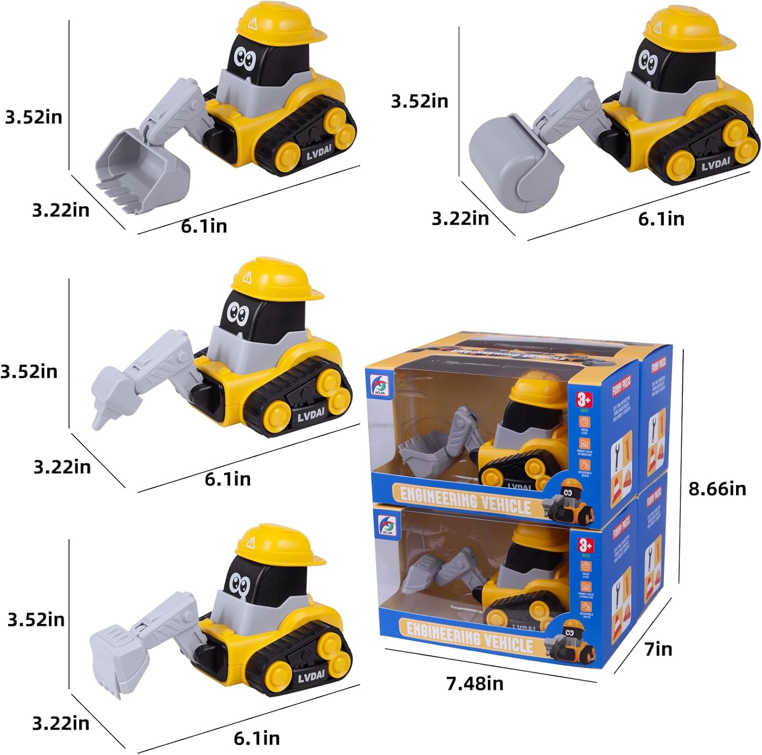 Vehículo de construcción Juguete de ingeniería de vehículos Tipo de prensa Coche de juguete Coche de empuje de juguete Inercia Coche deslizante Caja