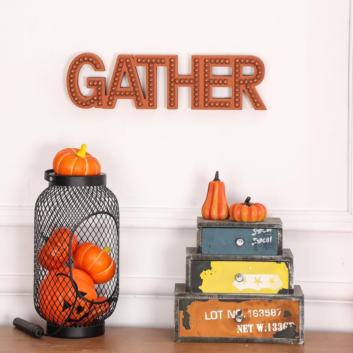 Decoración de pared de madera, letrero de mesa de reunión independiente para decoración del hogar, cuentas rústicas para otoño de Acción de Gracias,