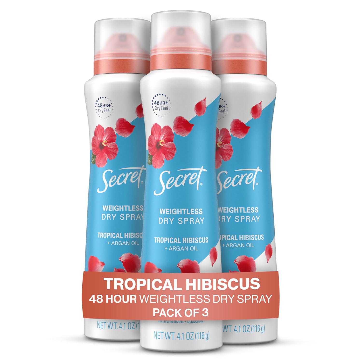 Secret Dry Spray Desodorante antitranspirante, hibisco tropical, 4.1 onzas (paquete de 3)