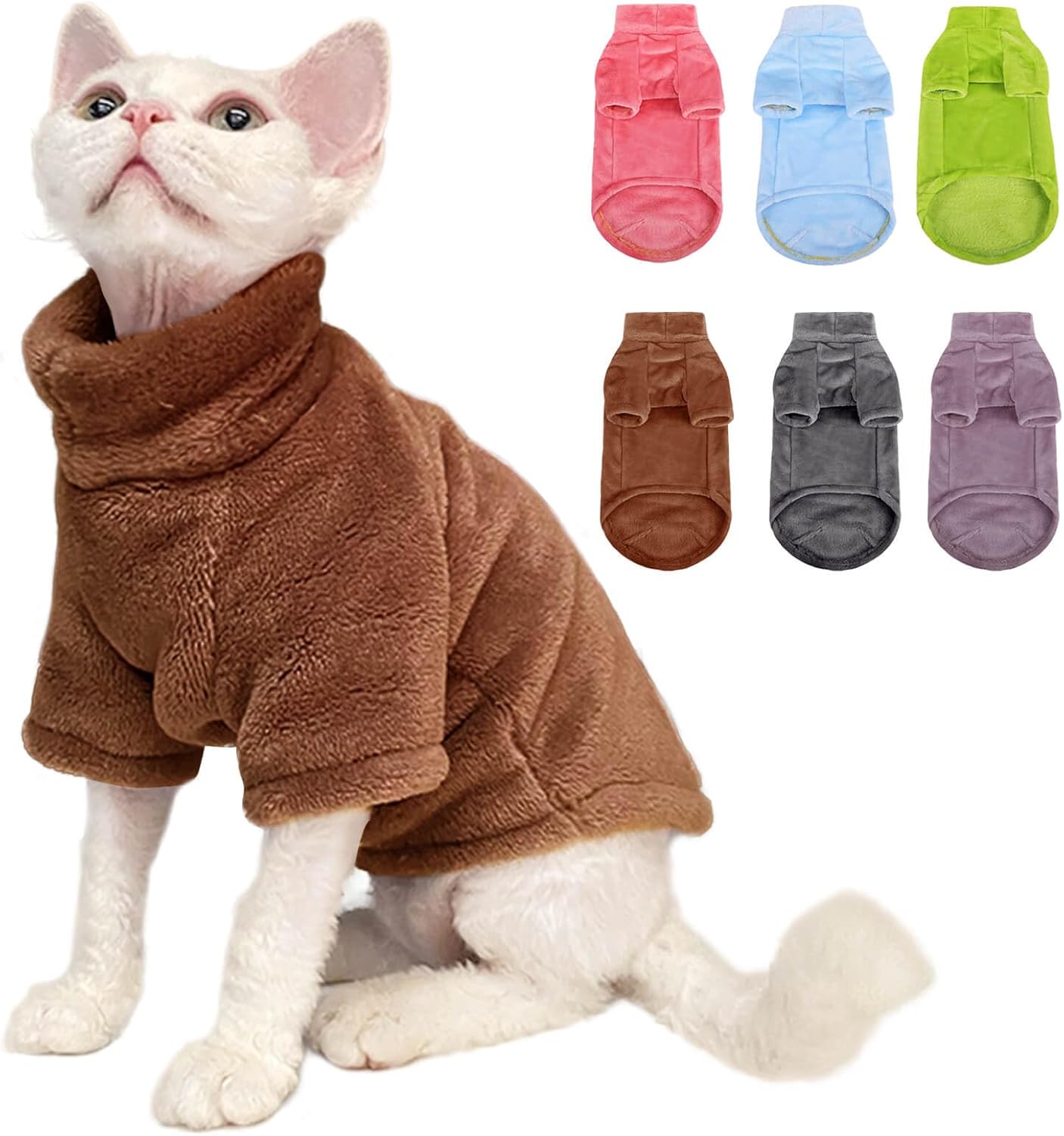 SUNFURA Abrigo de cuello alto para gato, chaleco de forro polar de invierno para gato, pijama suave y acogedora con mangas para cachorros y gatos,