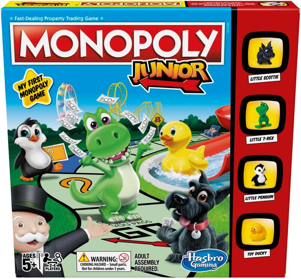 Monopoly Juego junior, juego de mesa Monopoly para niños, juego familiar para 2-4 jugadores, multicolor