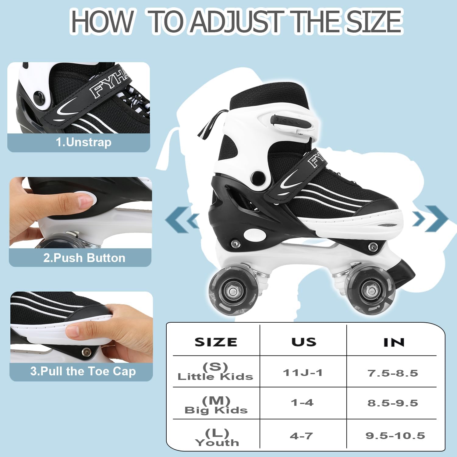SYXKJ Patines ajustables de 4 tamaños para niños y niñas, patines para niños con todas las ruedas iluminadas para niños pequeños, principiantes,