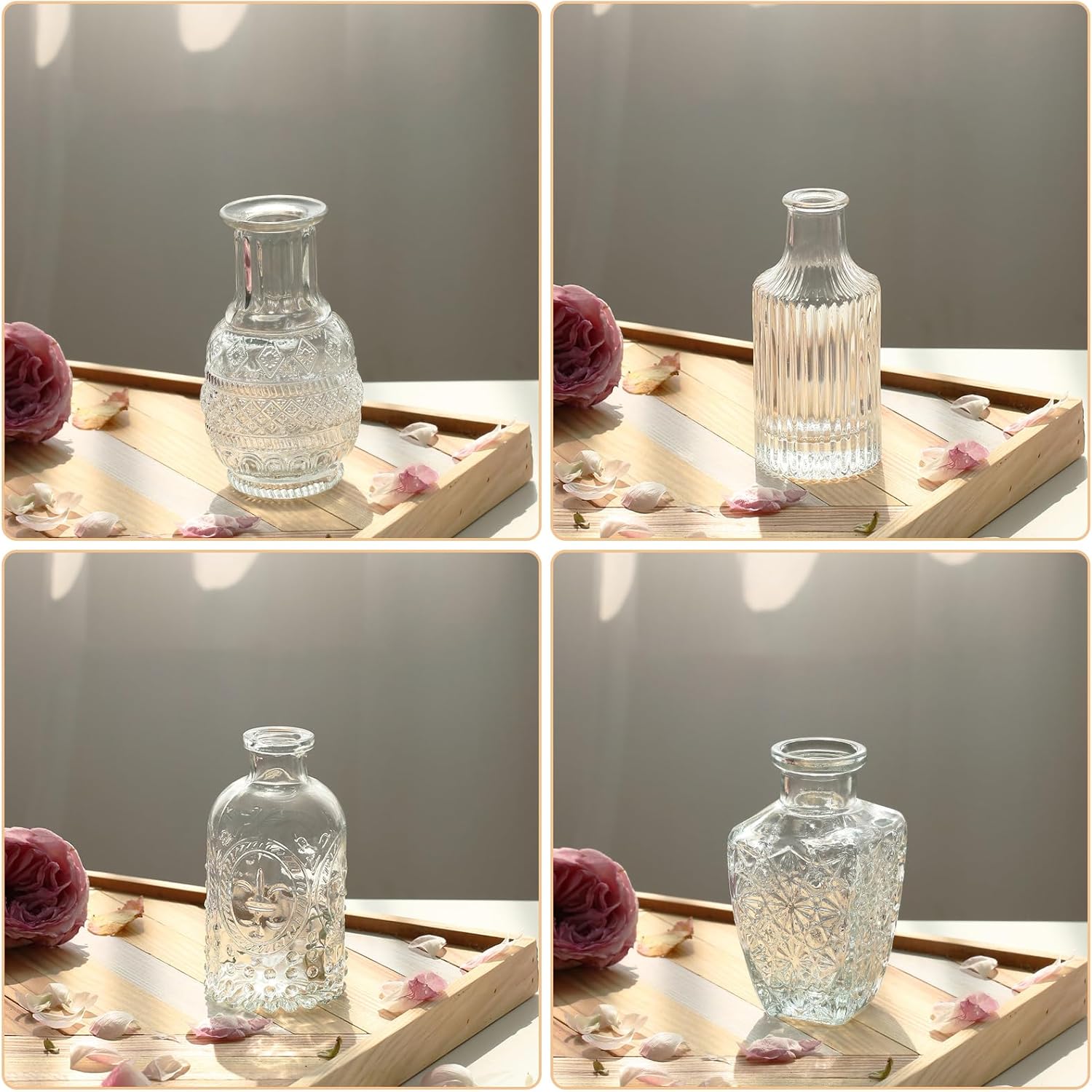 Juego de 10 jarrones de cristal, pequeños jarrones para flores, jarrones transparentes a granel, jarrones de flores para centros de mesa, mini