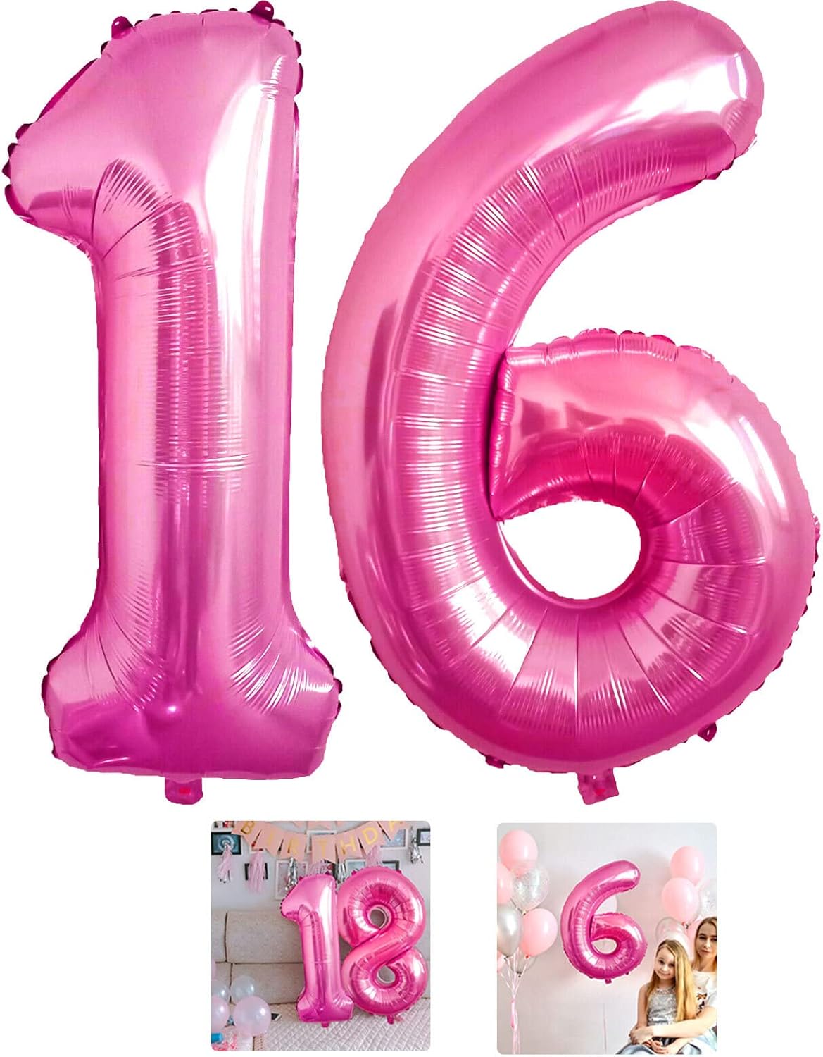 Globo rosa con el número 16 de 40 pulgadas, globos grandes de Mylar para niños de 16 años de edad, decoración de fiesta de cumpleaños, boda,