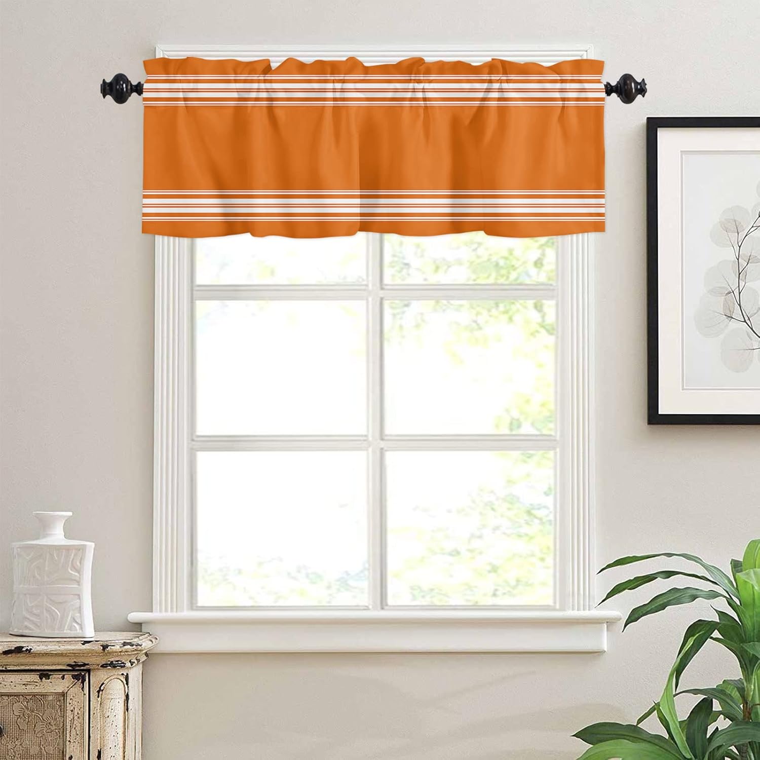 Artwork Store Curtain Valance for Window Kitchen Decor, Thanksgiving Fall Orange White Stripe 54″ x 18″ Window Treatment Curtains Topper Rod Pocket
