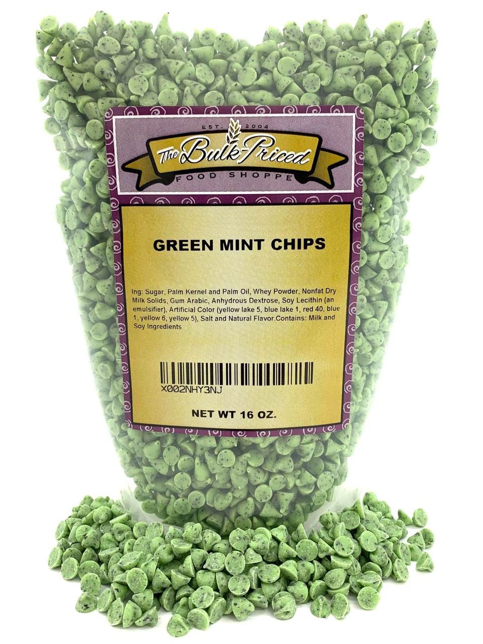 Chips de menta verde, tamaño a granel, chips para hornear, (1 libra bolsa resellable con cierre de cremallera)