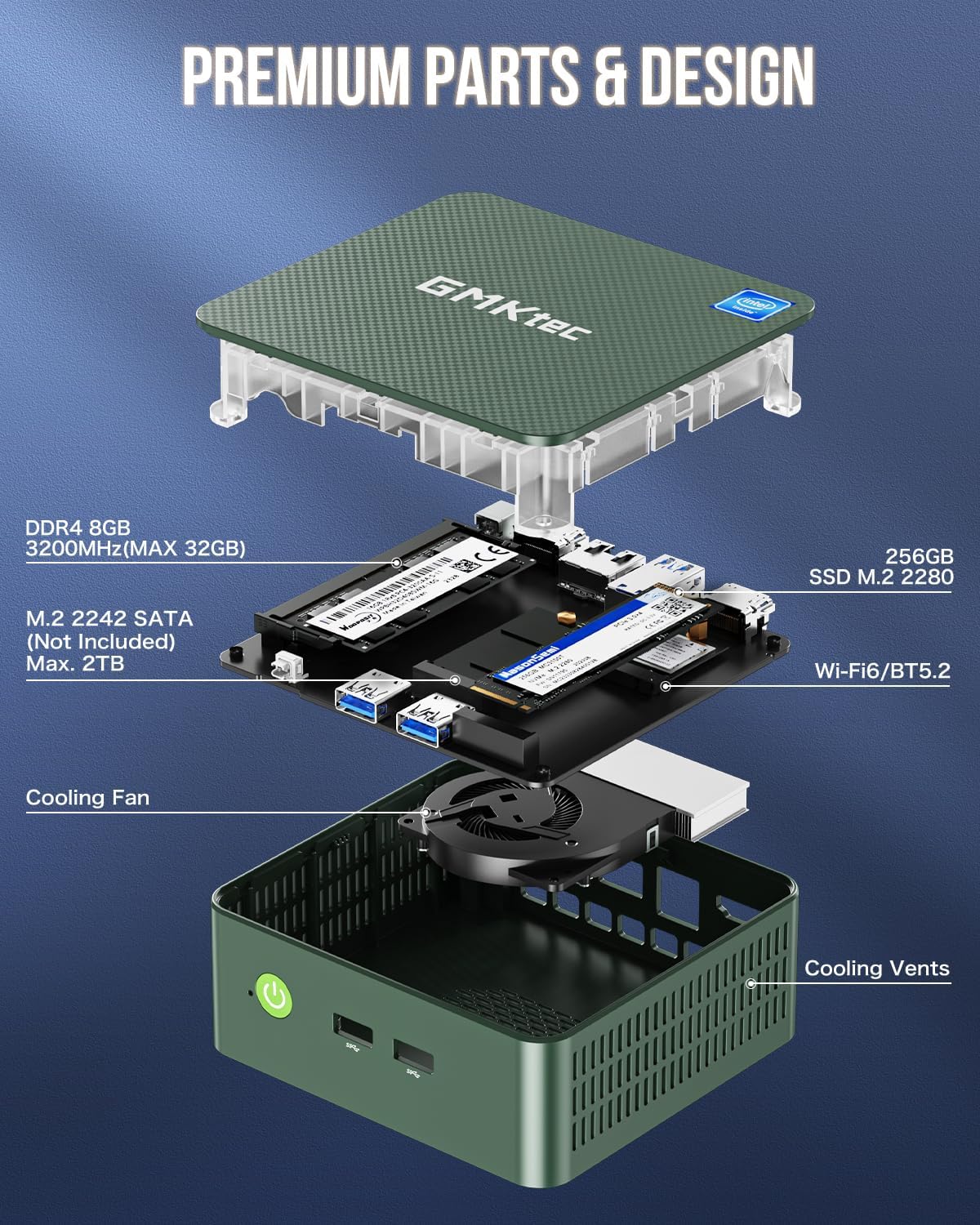 GMKtec Mini PC N100, G3 Intel Alder Lake N100 Windows 11 Pro (3.4 GHz), 8 GB DDR4 RAM 256 GB PCIe M.2 SSD, computadora de escritorio 4K Dual HDMI