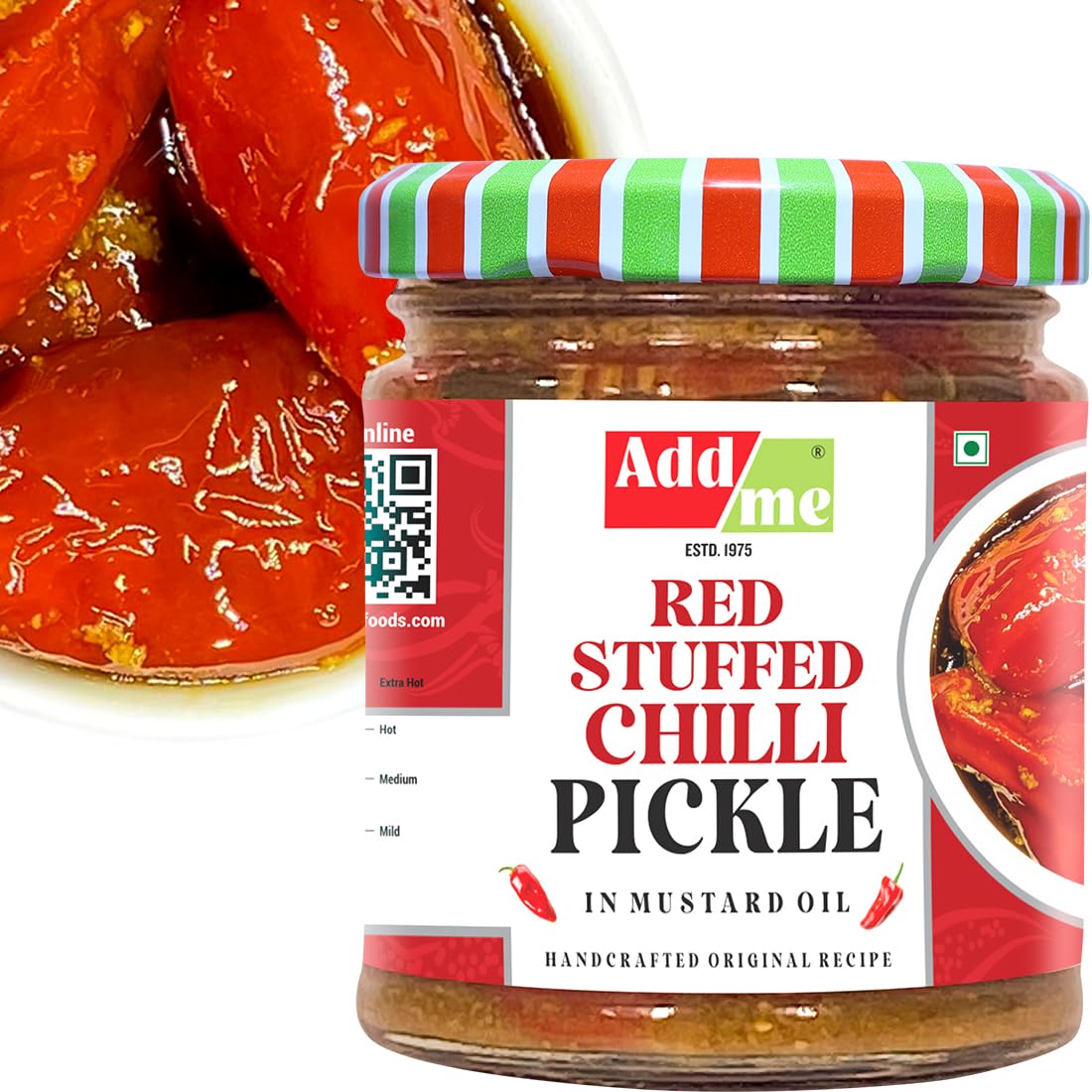 Add me Encurtidos de chile rellenos rojos 200gm lal mirch ka Bharwa Banarasi Masala mirchi ka achar 7.05 oz tarro de vidrio