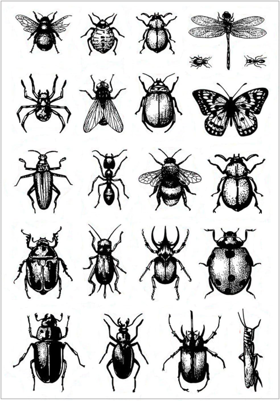 Arbuya Sellos transparentes de espécimen de insectos para hacer tarjetas o diario, sellos de goma de escarabajos de mariposa para manualidades,