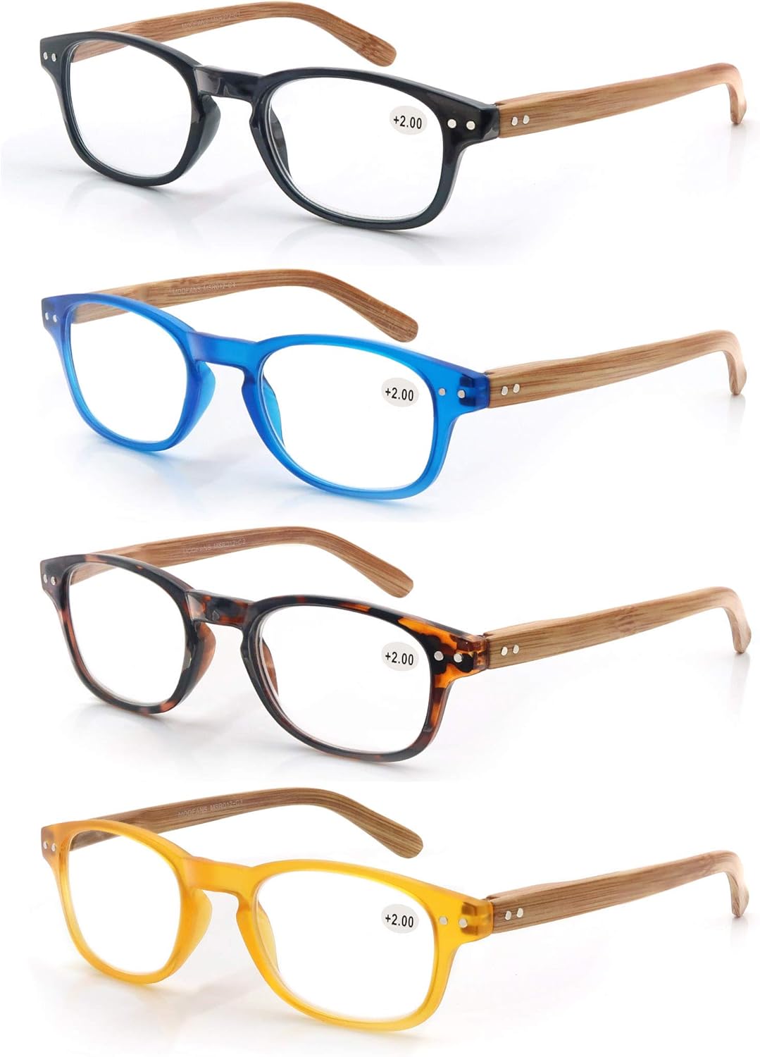 MODFANS Paquete de 4 lentes de lectura con bisagras de resorte de aspecto de madera para hombres y mujeres