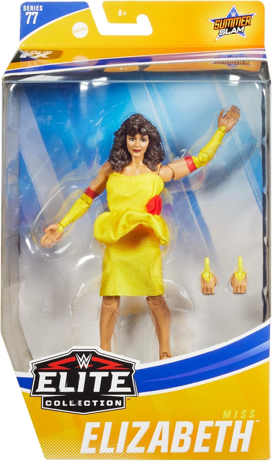 WWE MATTEL Miss Elizabeth Elite Collection – Figura de acción de lujo con detalles faciales realistas, equipo de anillo icónico y accesorios,