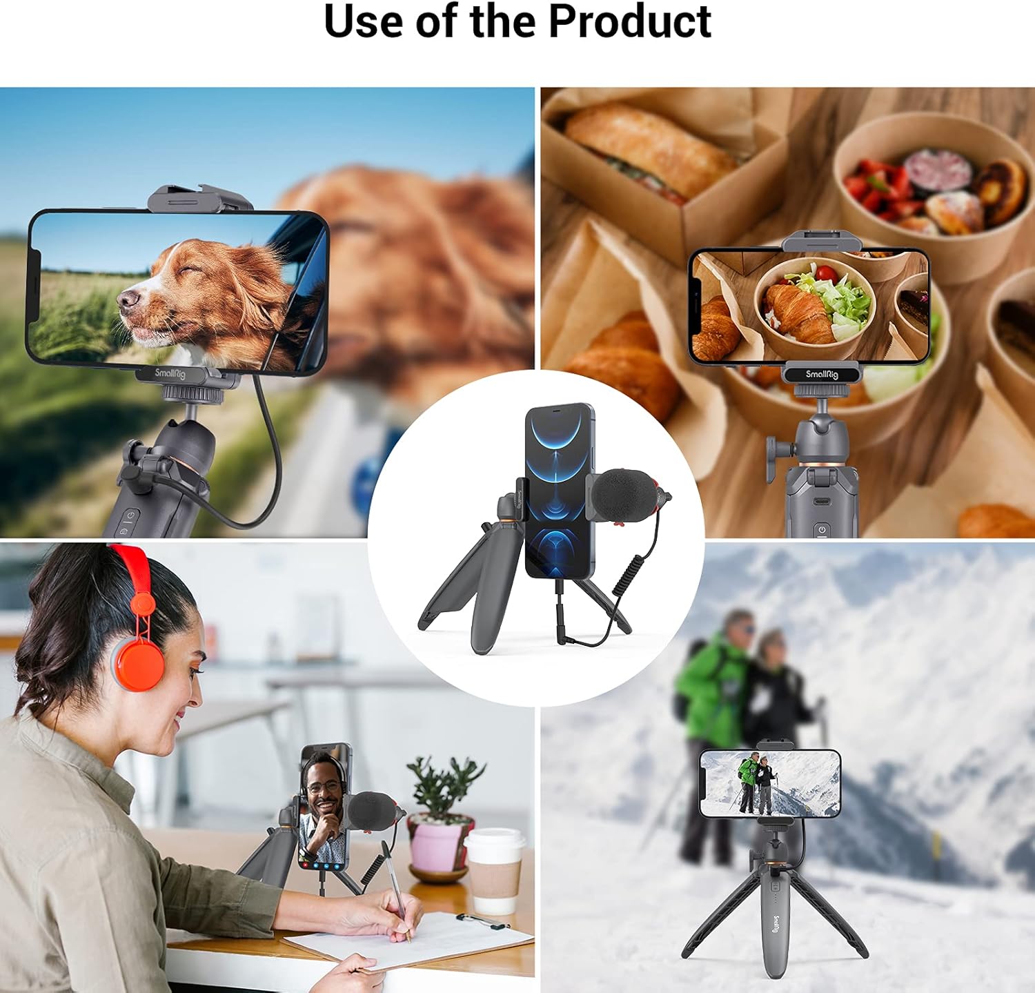SmallRig Mini trípode de escritorio para teléfono con carga inalámbrica y soporte para teléfono inteligente, zapata fría, mini trípode de mesa de