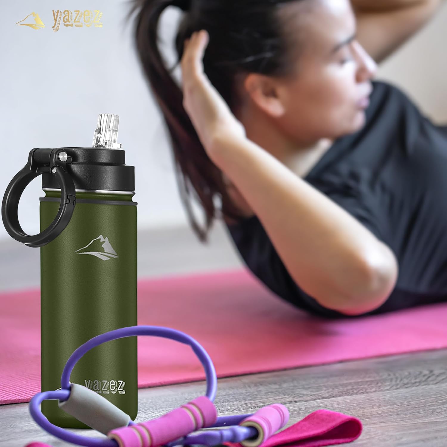 Botella de agua deportiva  Botellas de agua de acero inoxidable de 32 onzas  3 tapas botella de agua reutilizable de doble pared para gimnasio,