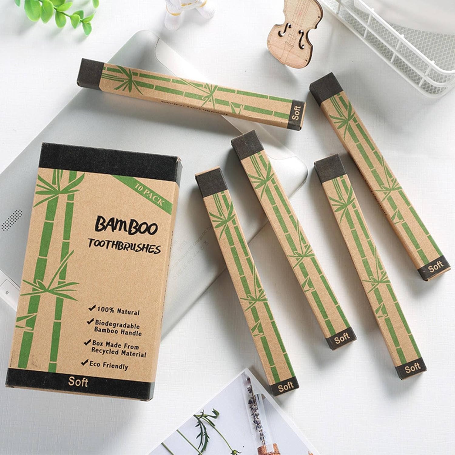 Cepillo de dientes de bambú natural, juego de cepillos de dientes de bambú, cepillo de dientes de bambú, una caja de diez pares, dientes limpios,