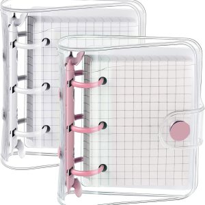 Juego de 2 mini carpetas de 3 anillos transparentes con mini bolsillos interiores de papel, cierre de cuaderno de PVC suave y transparente, carpeta Juego de 2 mini carpetas de 3 anillos transparentes con mini bolsillos interiores de papel, cierre de cuaderno de PVC suave y transparente, carpeta