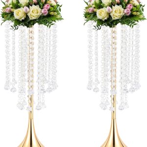 Jarrón de cristal dorado de 2 piezas, 21.9 pulgadas, soporte de flores de cristal acrílico, arreglo de mesa, mesa de boda, decoración de flores para Jarrón de cristal dorado de 2 piezas, 21.9 pulgadas, soporte de flores de cristal acrílico, arreglo de mesa, mesa de boda, decoración de flores para