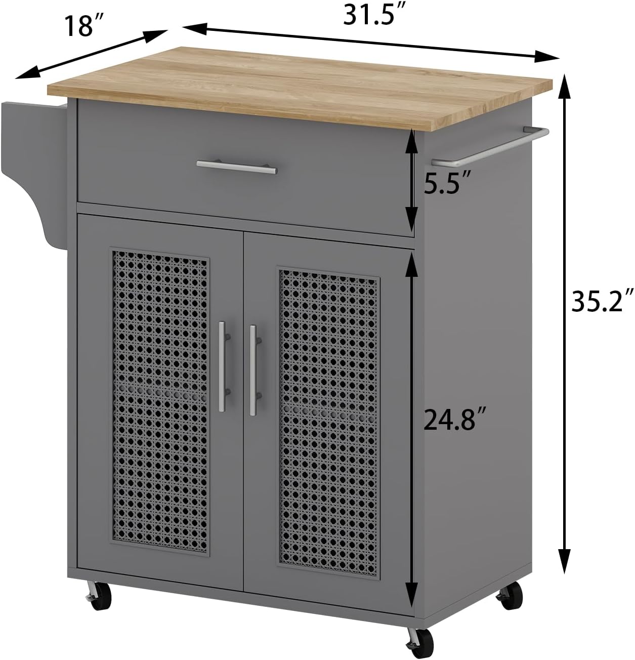Tornama Isla de cocina con almacenamiento, isla de cocina rodante sobre ruedas con encimera de madera maciza, carrito de isla de cocina con gabinete