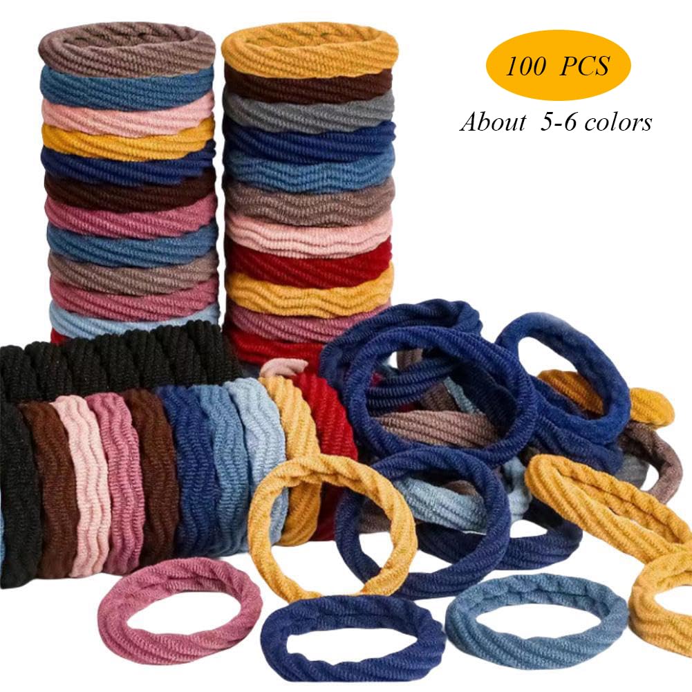 HASINA 100 ligas gruesas sin costuras para el cabello, accesorios para el cabello sin daños para cabello grueso y rizado (multicolor)