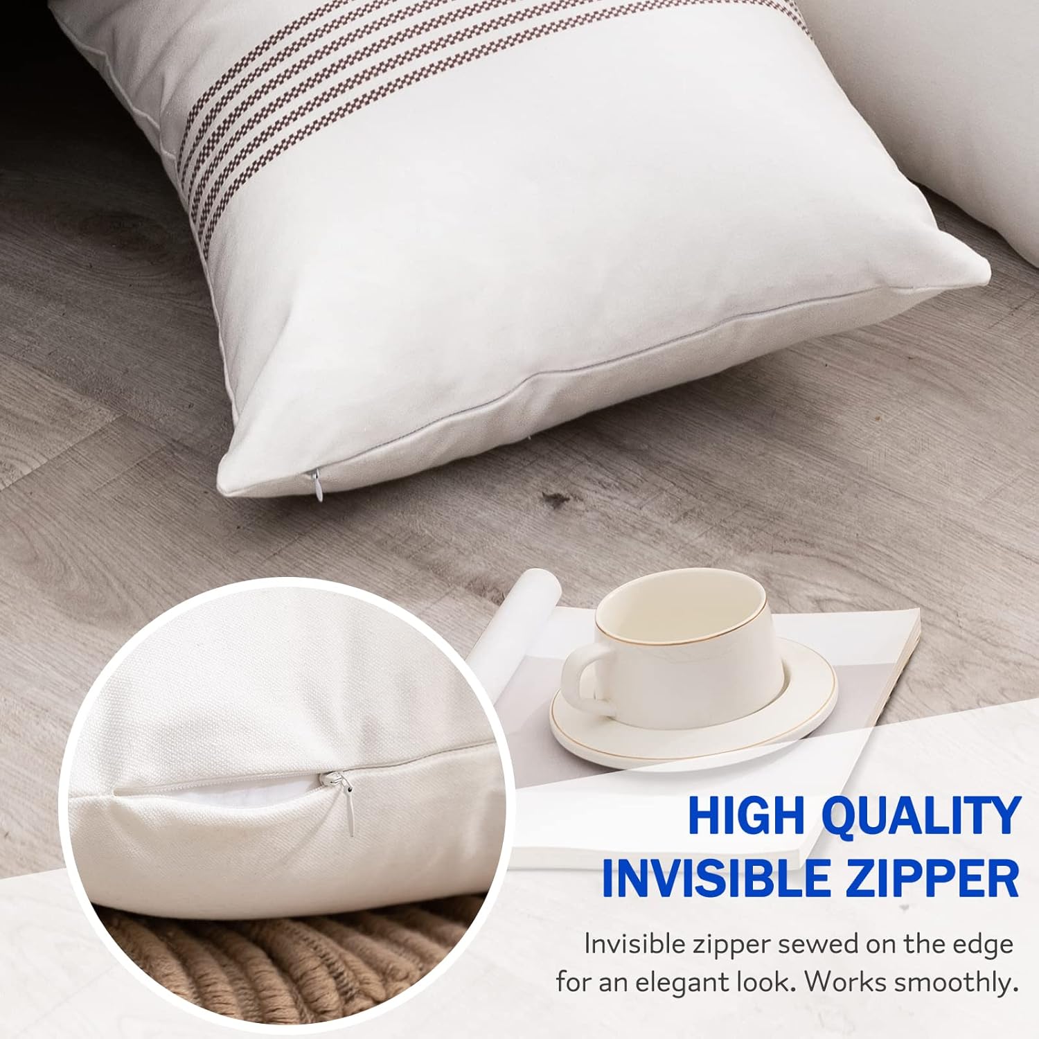 YCOLL Juego de 2 fundas de almohada de 16 x 16 pulgadas, estilo bohemio, de lino a rayas grises, fundas de cojín decorativas para sofá y dormitorio