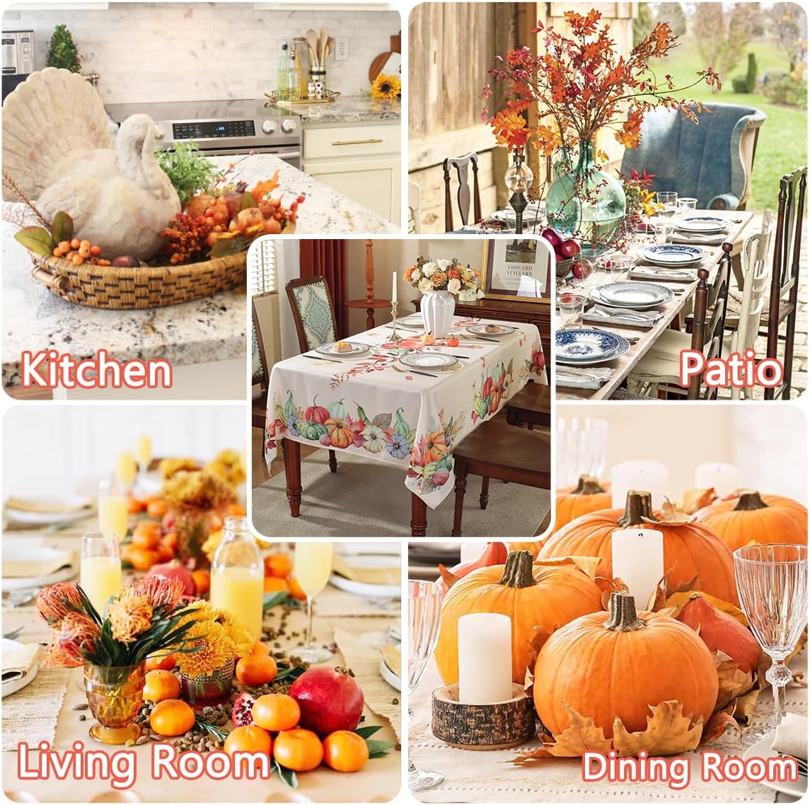 SASTYBALE Mantel rectangular de otoño, diseño de calabaza otoñal, a prueba de derrames, mantel de Acción de Gracias para cosecha, fiesta de