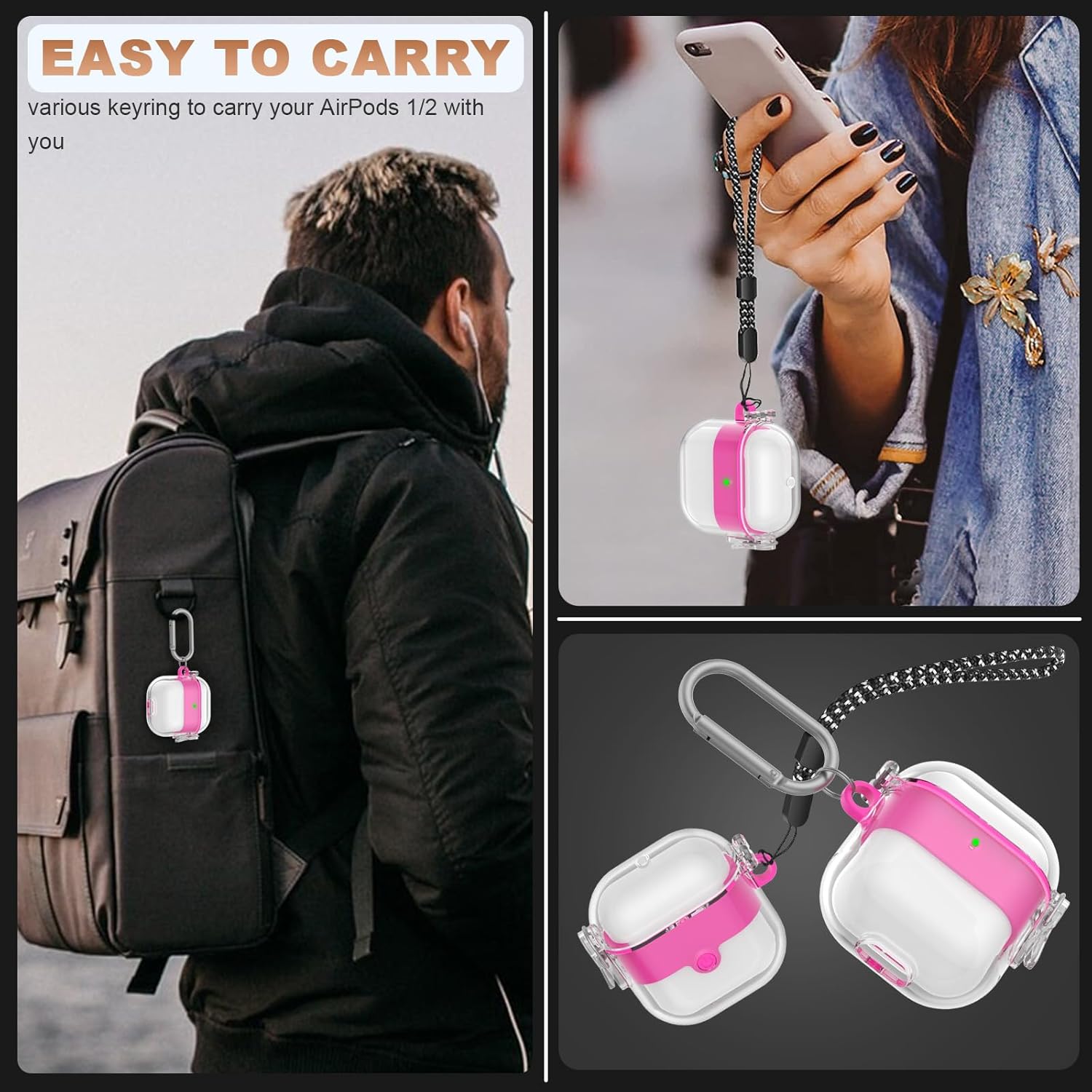 WOFRO Funda para AirPods de 21 generación con bloqueo, para Airpods de 1 y 2 generación, a prueba de golpes, con kit de limpieza, cordón y llavero