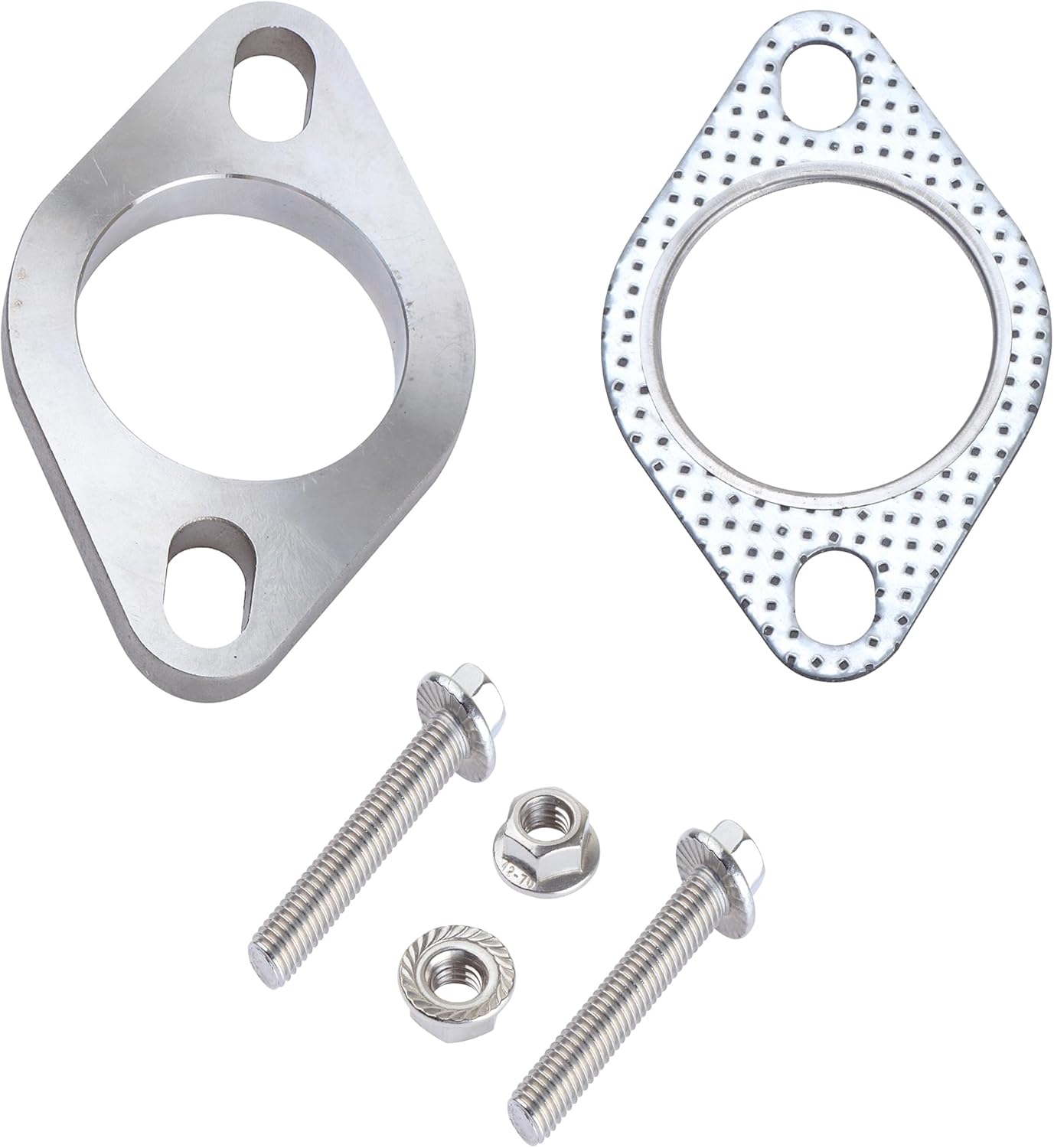 Rwraps Brida y junta de escape de 2 pernos de 2 pulgadas, brida de escape de acero inoxidable con pernos y tuercas de brida