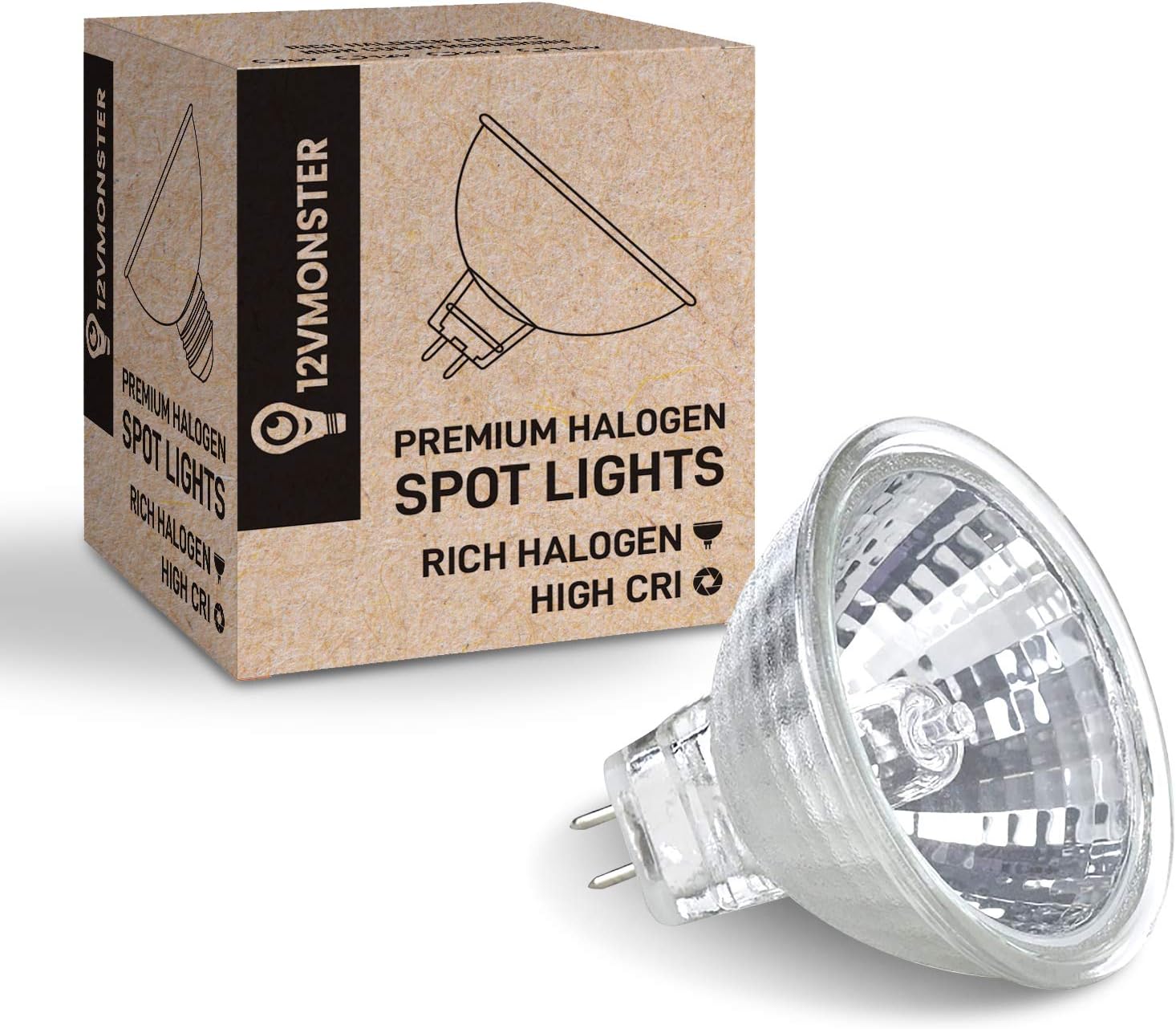 MR16 Bombilla halógena de punto de luz reflectora, 75 W, 12 V, 2 puntas, campana extractora, iluminación de alto CRI, blanco cálido, GU5.3, 75 W,