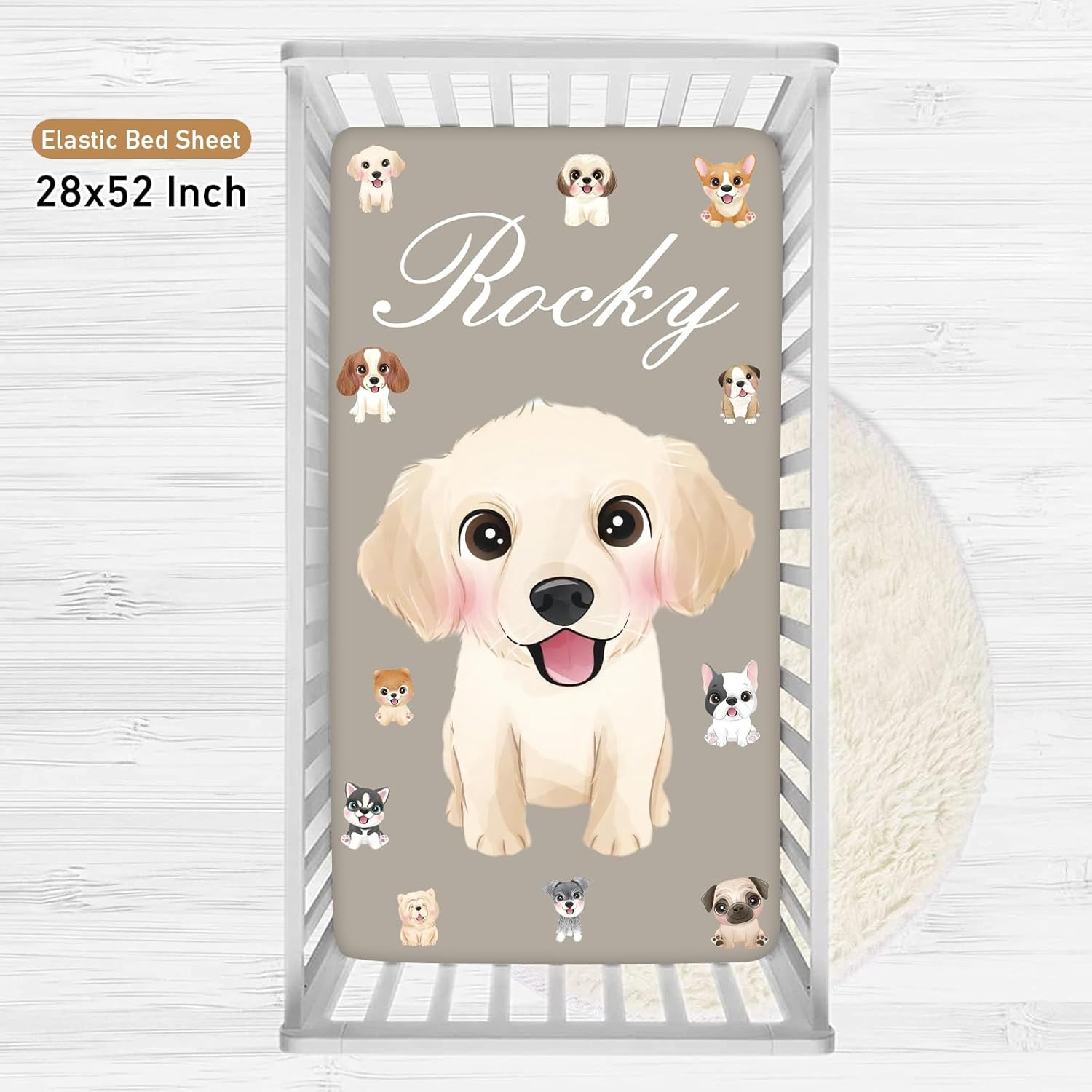Juego de ropa de cama personalizado para cuna juego de guardería con nombre personalizado y tema impreso, juego de cuna de 5 piezas suave y seguro
