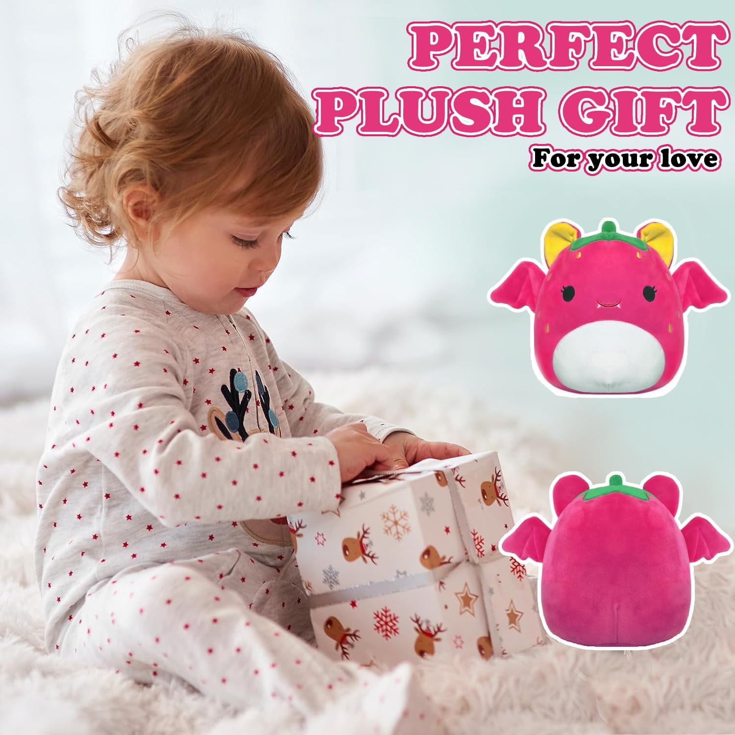 ROMINVIC – Almohada de peluche de murciélago de fresa, 8 pulgadas, peluche de murciélago Kawaii 3D para Navidad, cumpleaños, regalos para niños,