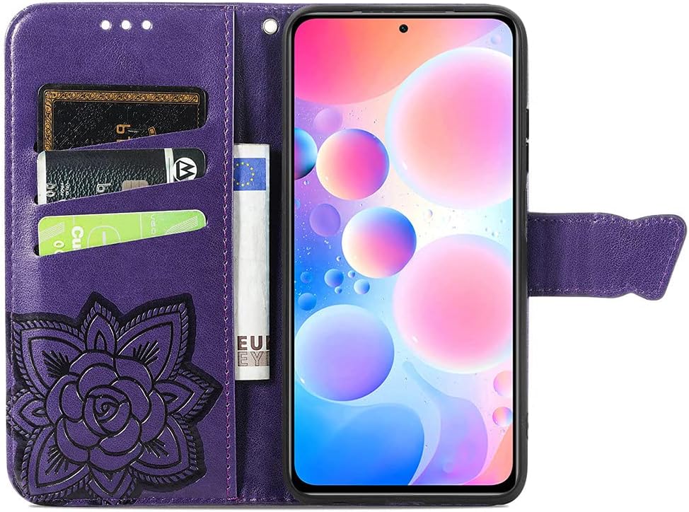 Compatible con Xiaomi Redmi Note 10 Pro Funda con purpurina con tarjetero y soporte de cuero Flip Wallet Diamond Butterfly Funda protectora a prueba