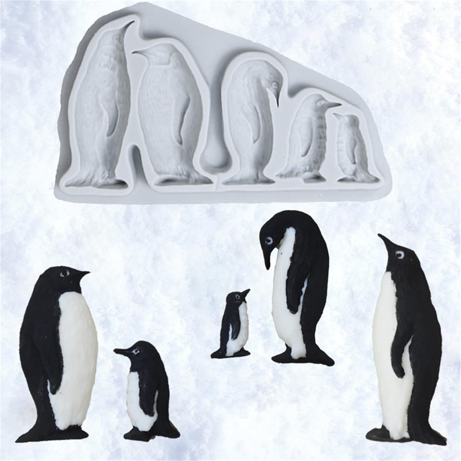 Molde de silicona de la familia de pingüinos, molde de caramelo de chocolate para bricolaje, molde de bloque de hielo de postre hecho a mano,