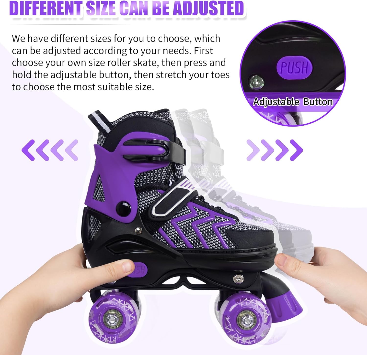 MammyGol Patines de ruedas para niños y niñas, 4 tamaños ajustables para niños y jóvenes, con todas las ruedas iluminadas, patines cuádruples para