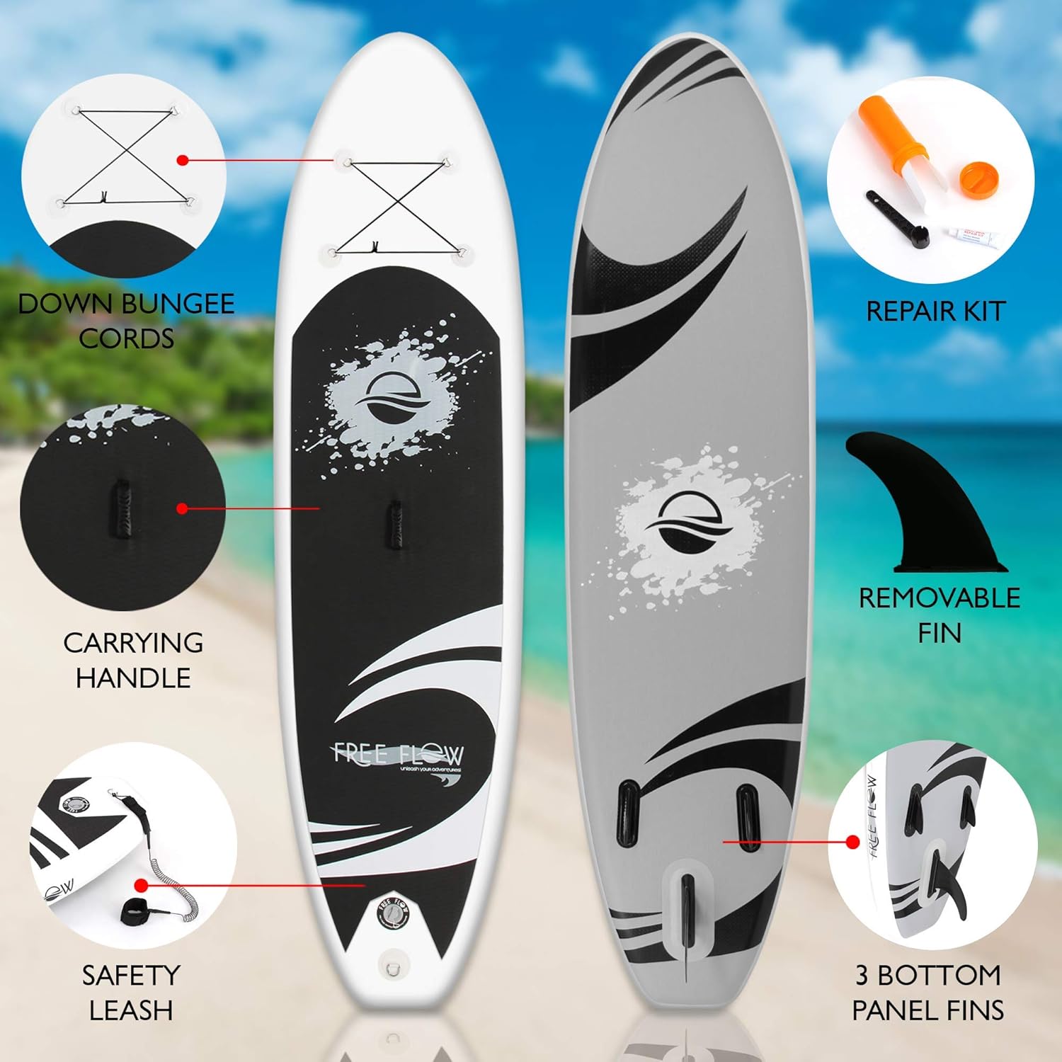 SereneLife Tabla de remo inflable (6 pulgadas de grosor) con accesorios de SUP premium y bolsa de transporte  Posición amplia, aleta inferior para