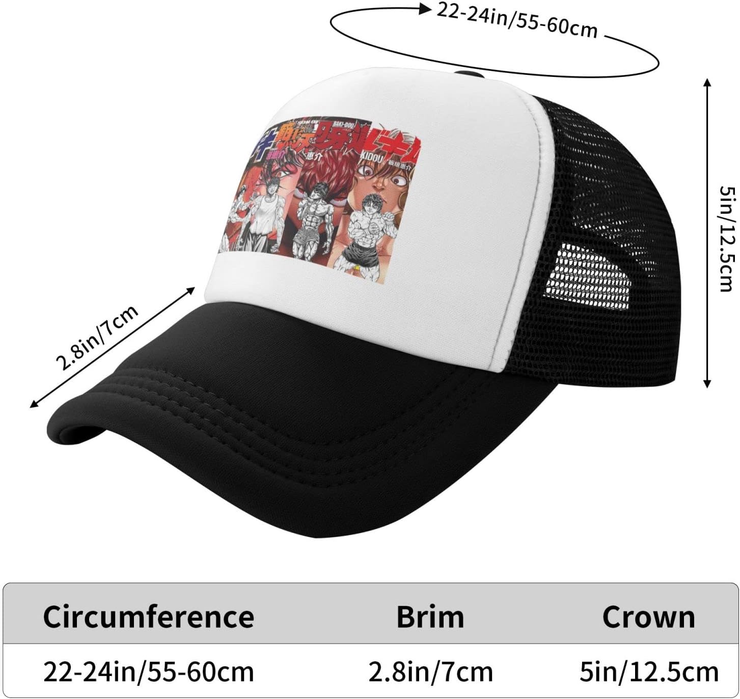 Baki The Grappler Gorra de béisbol de malla para hombres y mujeres, de verano, ajustable, transpirable, de secado rápido, casual, genial, sombrero