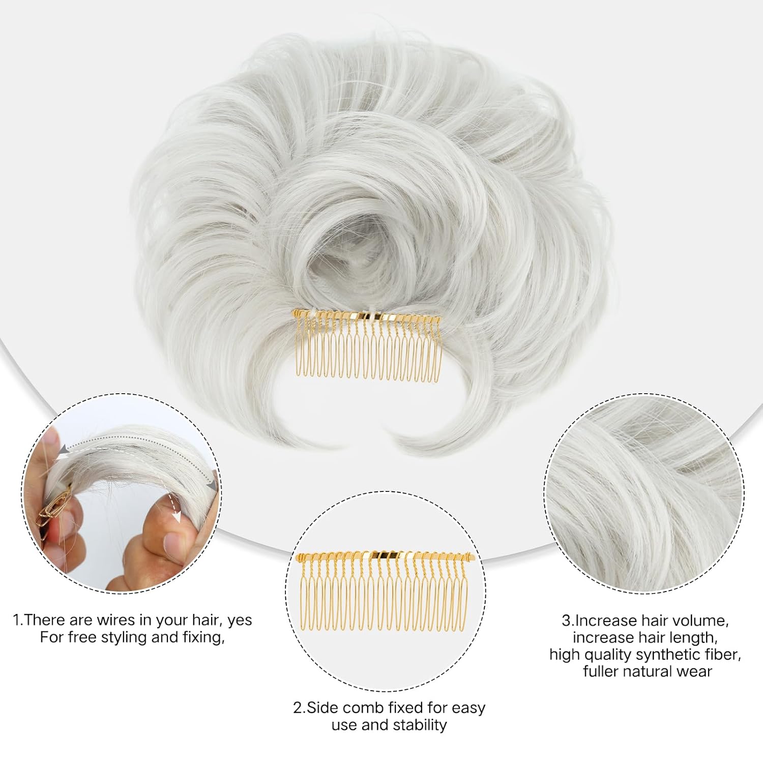 MAOPAOBEAUTY Moño desordenado, sintético, rizado, ondulado, desordenado, para mujeres y niñas, color gris platino, recogido con zarcillos para uso