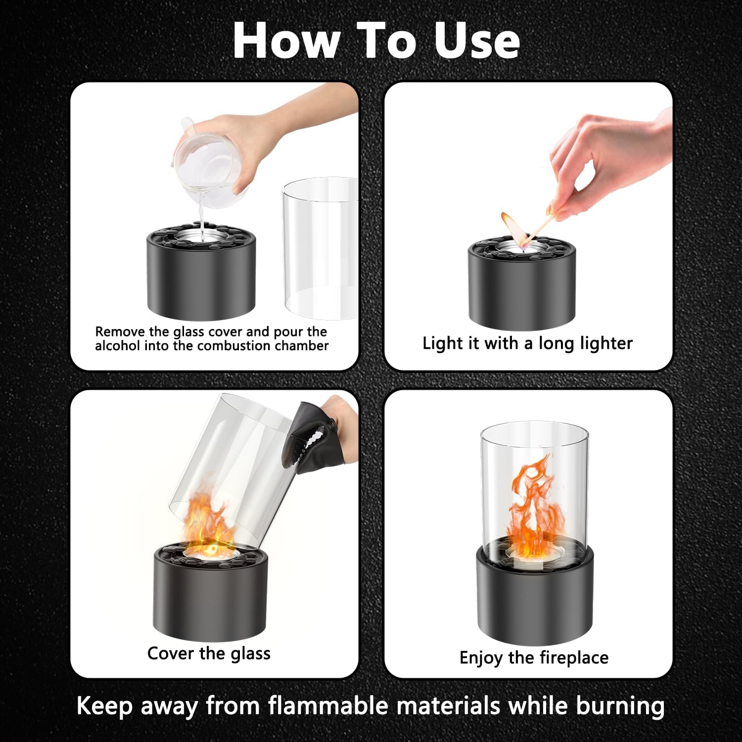 Chimenea de mesa para interiores y exteriores, chimenea Elcohol Mini chimenea sin humo, inodoro, sin ventilación, chimenea personal portátil