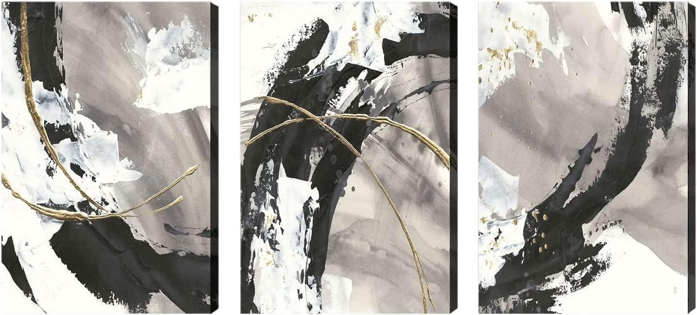 Dimpoli Lienzo abstracto para pared, 30 x 40 pulgadas, 3 paneles de líneas blancas y negras, impresiones giclée, envueltas en galería, listas para
