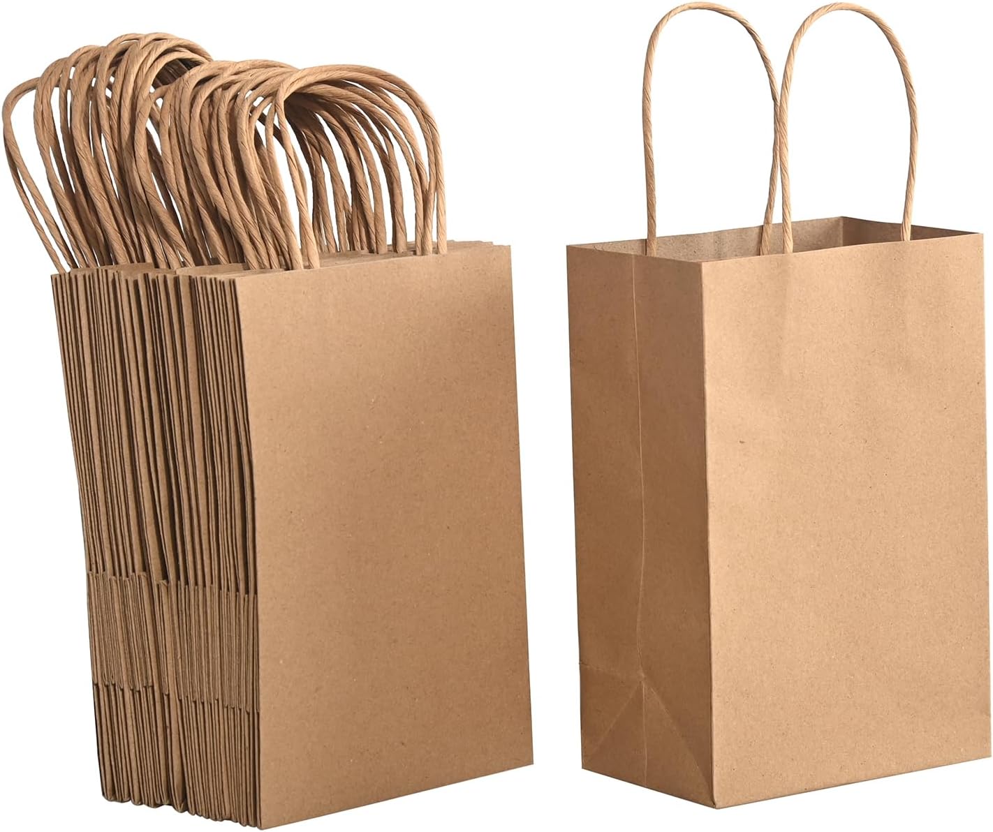 Brothersbox Pequeñas bolsas de papel marrón con asas, 50 unidades, 5.25 x 3.25 x 8 pulgadas, bolsas de papel kraft con asas para negocios, venta al