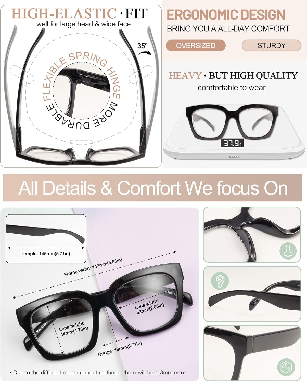 MARE AZZURO Lentes de lectura bifocales de gran tamaño para mujer, con bloqueo de luz azul, 1.0 1.25 1.5 1.75 2.0 2.25 2.5 2.75 3.0 3.5