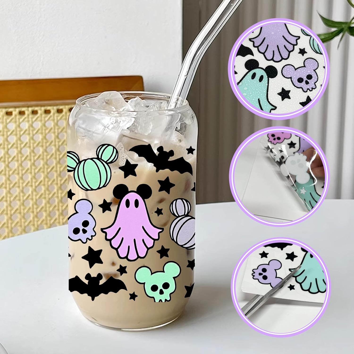 Envoltura de taza DTF UV para Halloween, 12 hojas de calcomanías de transferencia impresas de calabaza de Halloween para UV DTF, calcomanías de