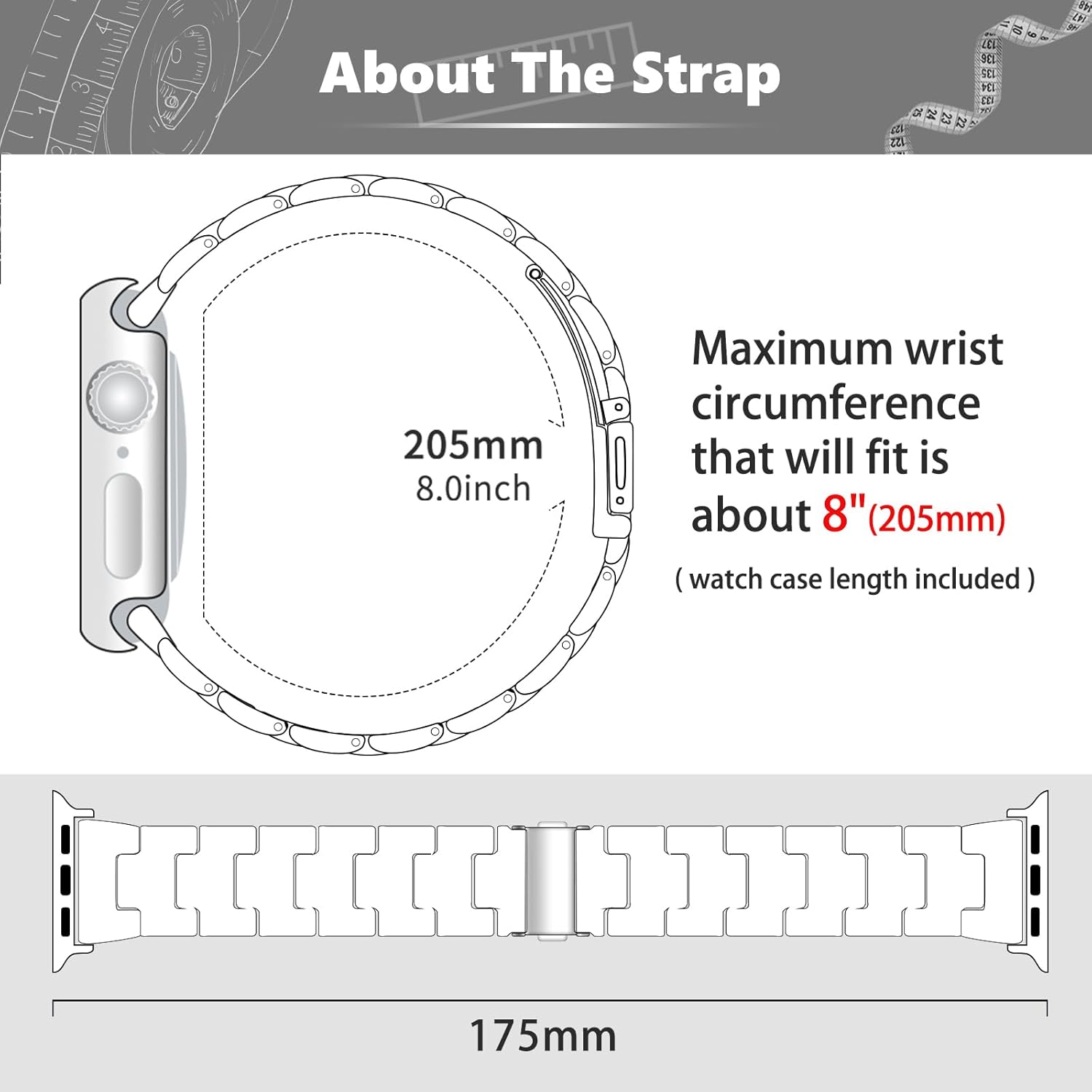 Correas de reloj de resina con funda compatible con Apple Watch Band de 1.575 pulgadas, 1.614 pulgadas, 1.732 pulgadas, 1.772 pulgadas, correa de