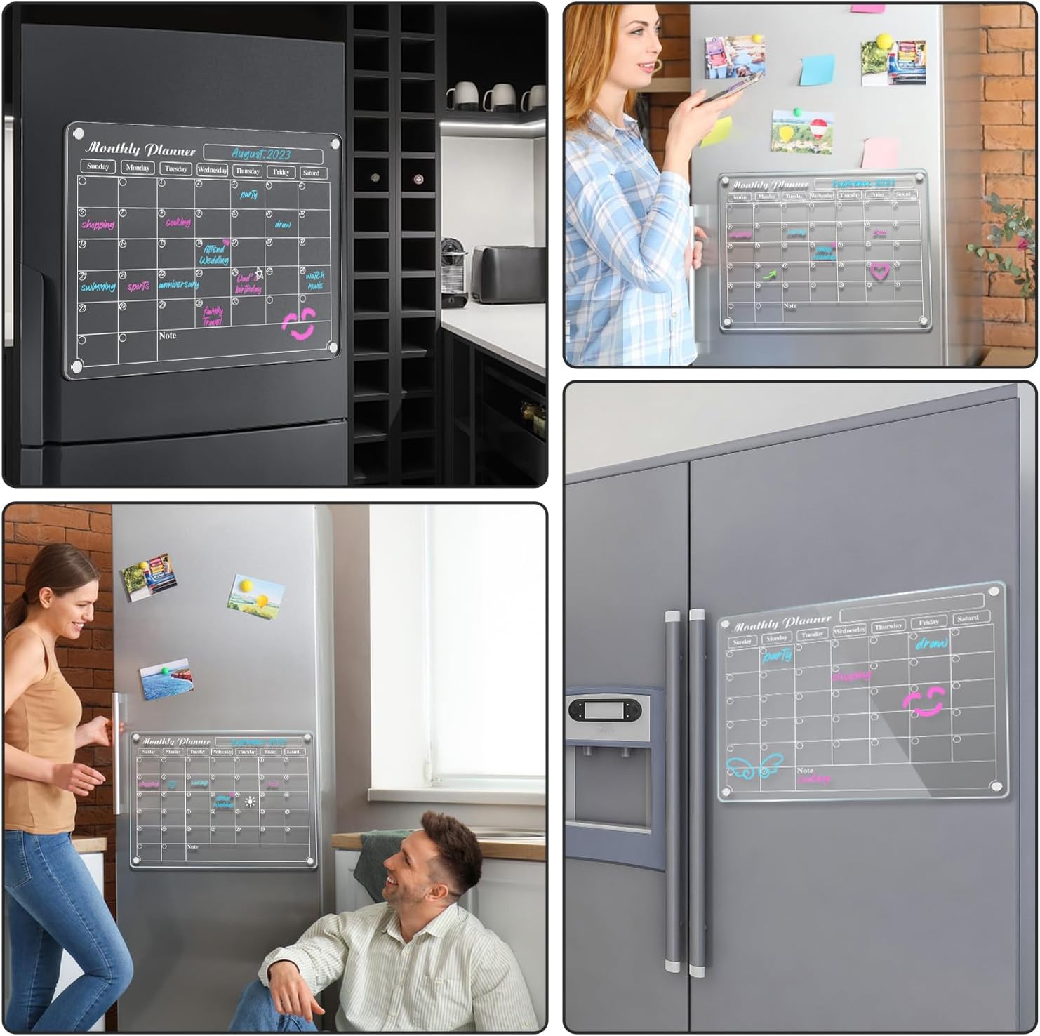DIYMAG Calendario magnético de acrílico de borrado en seco para refrigerador, calendario acrílico transparente, tablero de planificación mensual