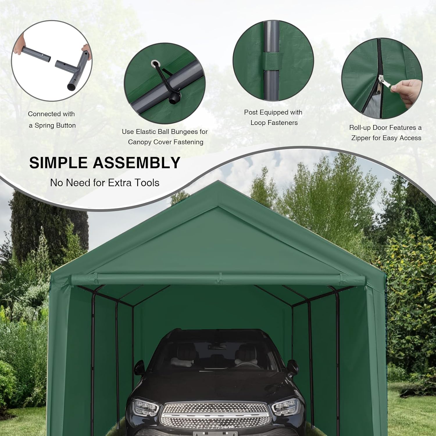 Carpa de garaje para exteriores, resistente de 10 x 20 pies, cobertizo de almacenamiento portátil para garaje, refugio para automóvil con paredes y