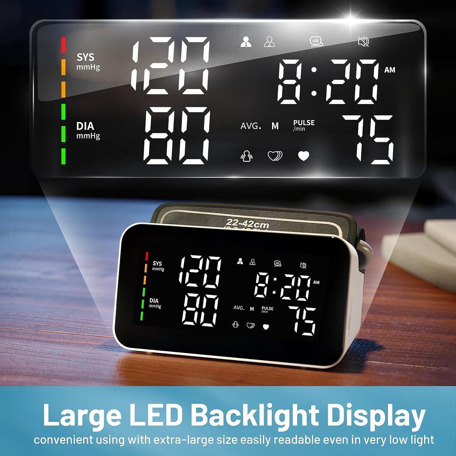 Monitor de presión arterial recargable de brazo superior BP Monitor de brazalete Pantalla LED Máquina de presión arterial Transmisión de voz Uso
