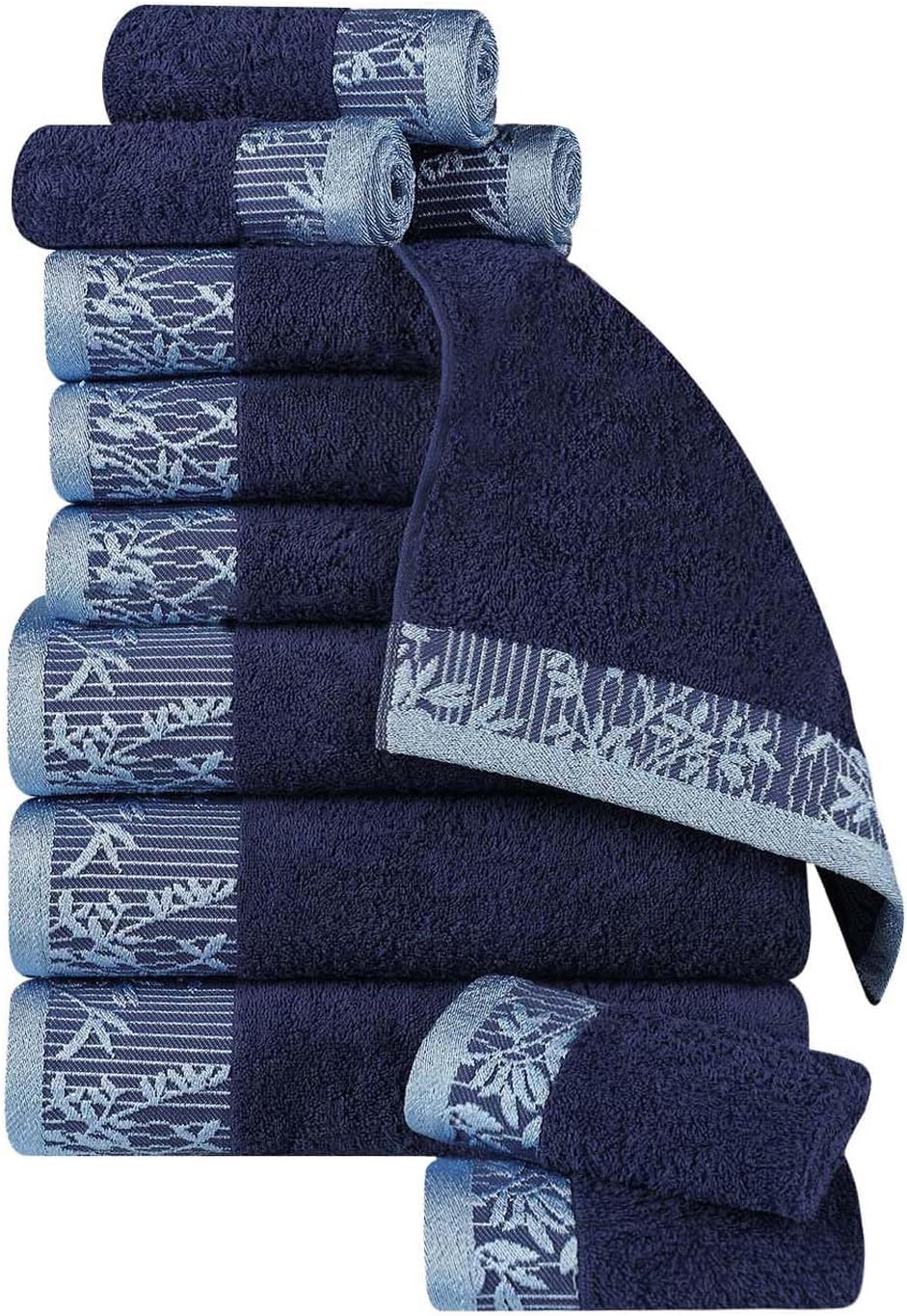 Superior Juego de toallas de algodón de 12 piezas, borde Dobby jacquard floral, secado rápido, baño decorativo, spa, ducha, baño, incluye 3 cuerpos,