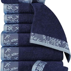 Superior Juego de toallas de algodón de 12 piezas, borde Dobby jacquard floral, secado rápido, baño decorativo, spa, ducha, baño, incluye 3 cuerpos, Superior Juego de toallas de algodón de 12 piezas, borde Dobby jacquard floral, secado rápido, baño decorativo, spa, ducha, baño, incluye 3 cuerpos,