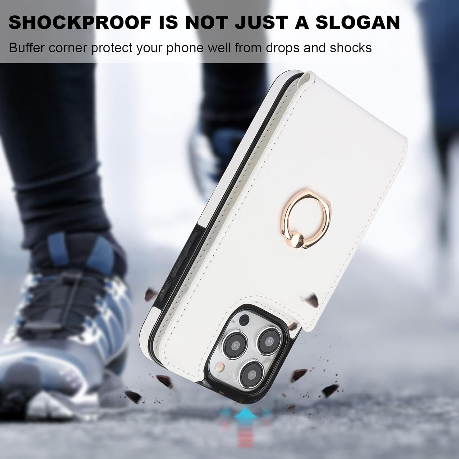 Folosu Funda compatible con iPhone 15 Pro Max con soporte para tarjetas, rotación de 360, soporte de anillo de dedo con función atril, bloqueo RFID,