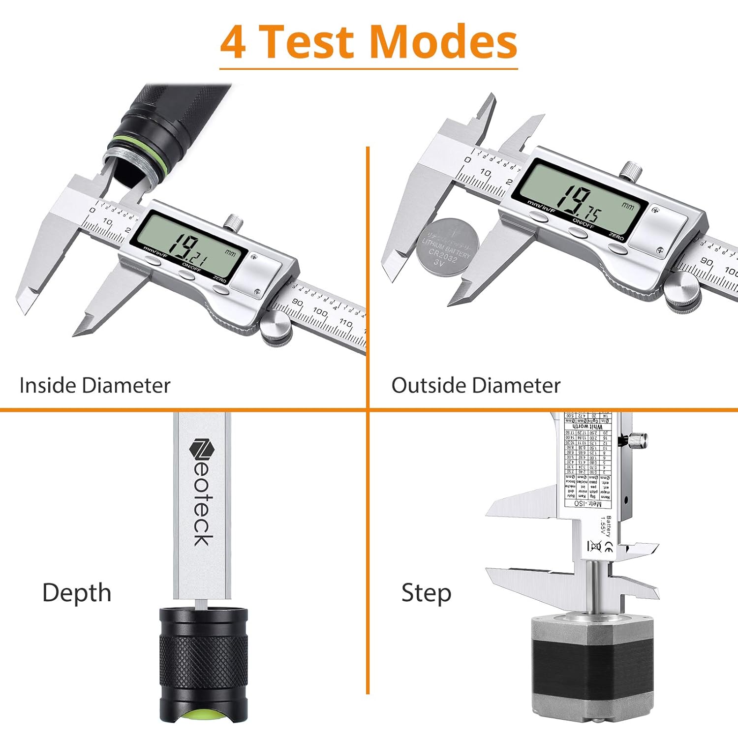Neoteck Juego de calibrador digital de 8 pulgadas y calibrador de espesor, de acero inoxidable, herramienta de medición de pinza Vernier